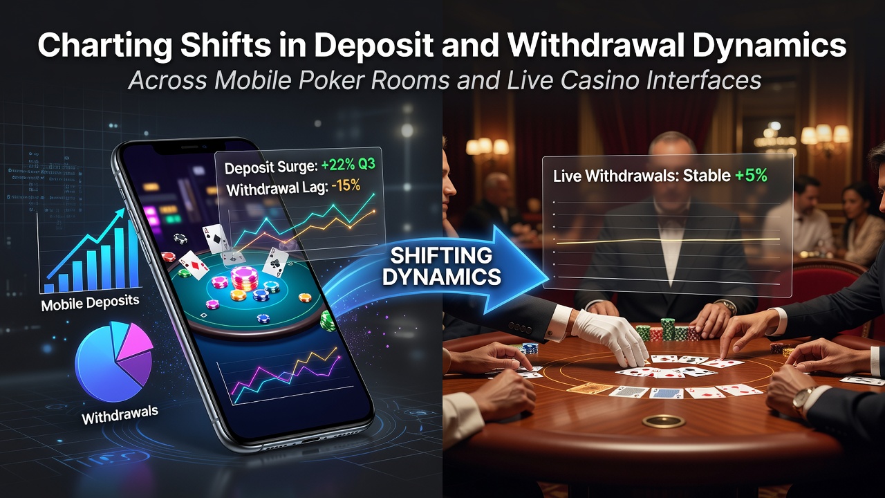 Overview of mobile poker and live casino transaction interfaces showing deposit and withdrawal flows