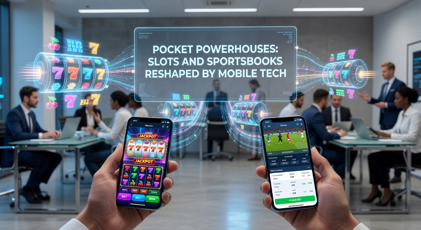 Smartphone displaying a vibrant mobile slot game interface with spinning reels and sportsbook odds in the background, highlighting the seamless integration of casino gaming on portable devices