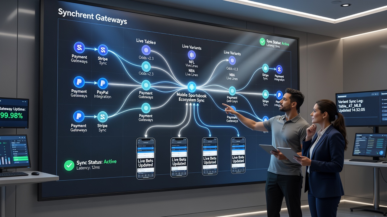 Diagram illustrating API connections between payment gateways and multiple live table game servers on mobile devices