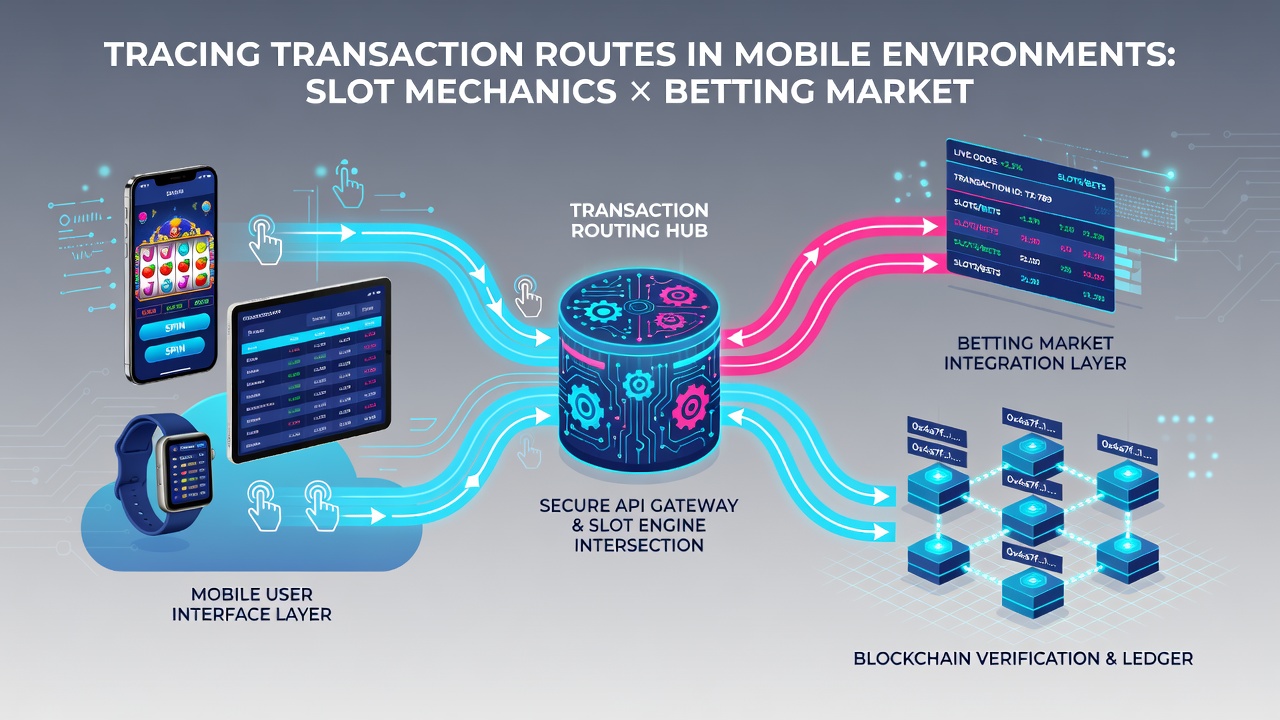 Network diagram illustrating transaction routes between mobile slot engines and betting market servers