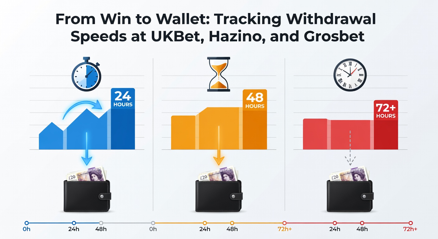 Close-up chart detailing real-user withdrawal experiences at UKBet, Hazino, and Grosbet, with bars representing average times by payment type